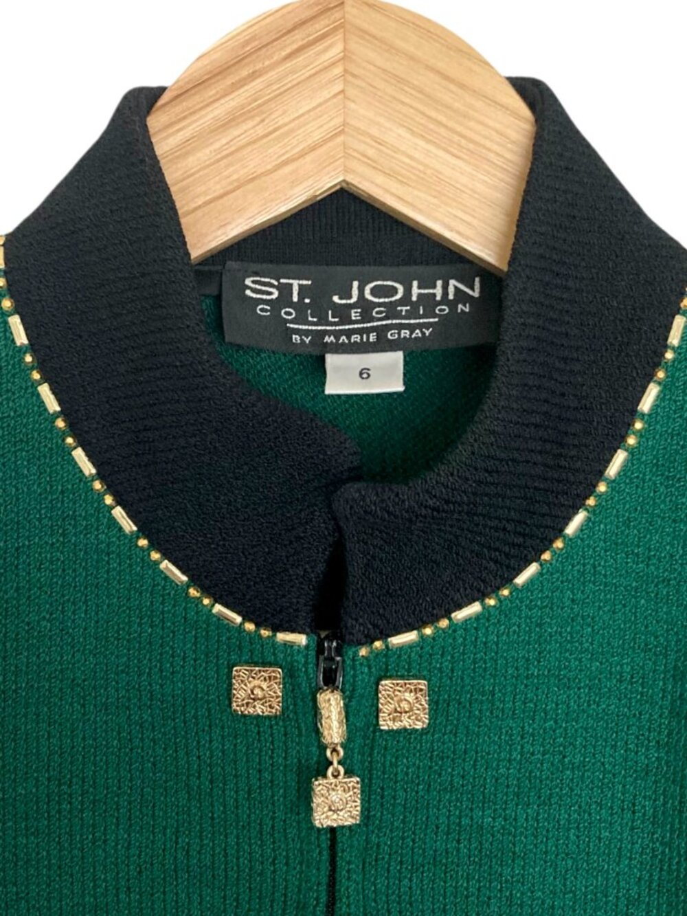 St John Collection by Marie Gray Mock Neck Santana Knit Jacket Size 6 Green - Picture 4 of 10